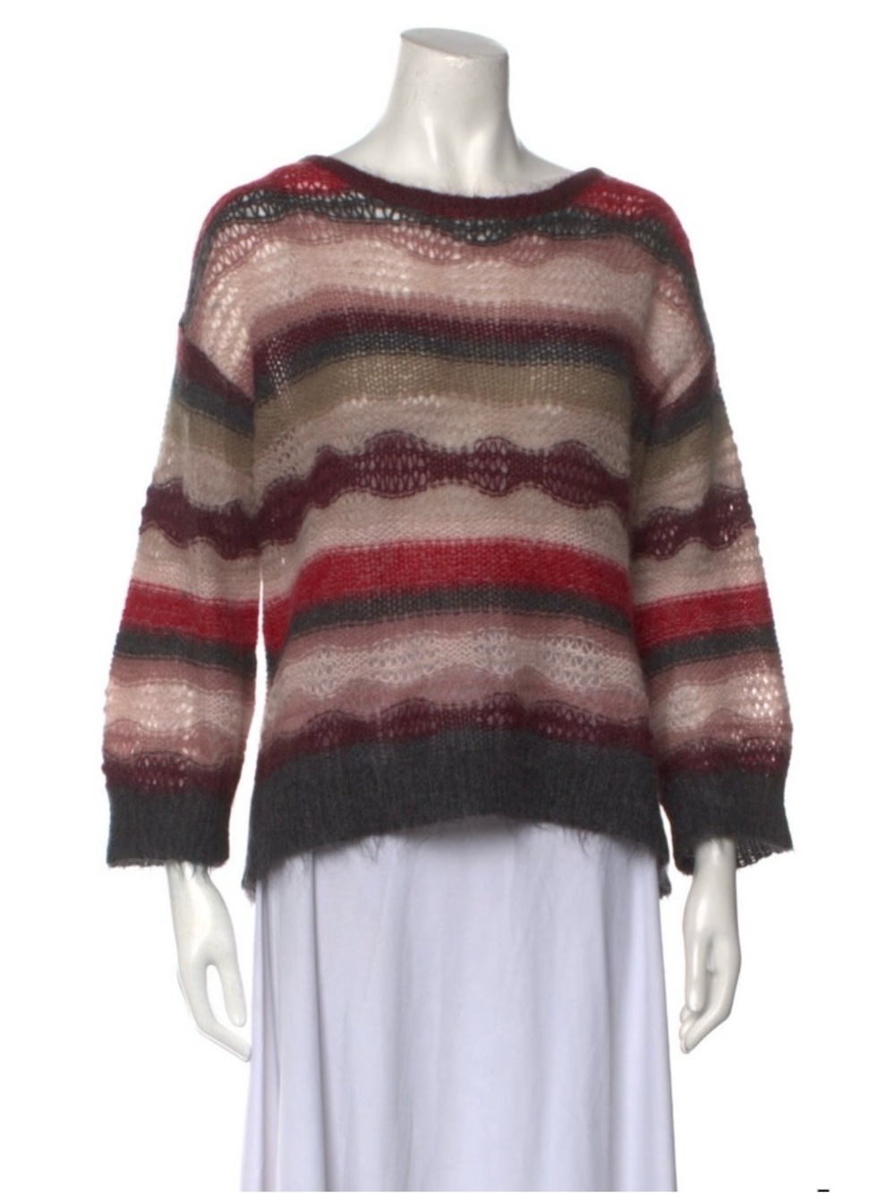 Gerard Darel Striped Multicolor Mohair Blend Sweater - Burgundy & Gray
